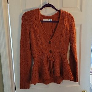 Women's ANTHROPOLGIE knit Orange Sweater with Button Detail